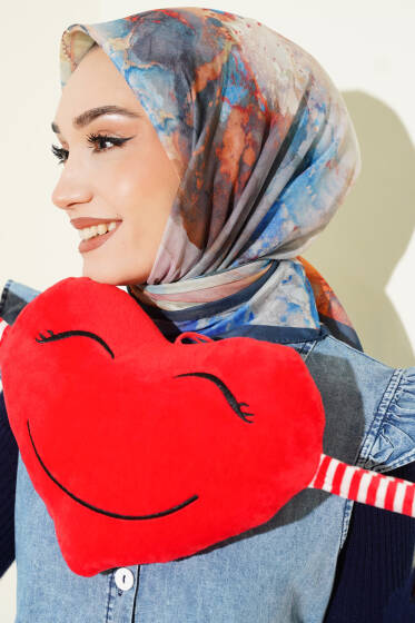 Desenli Dijital Baskılı Eşarp Petrol Mavisi - Başörtüsü