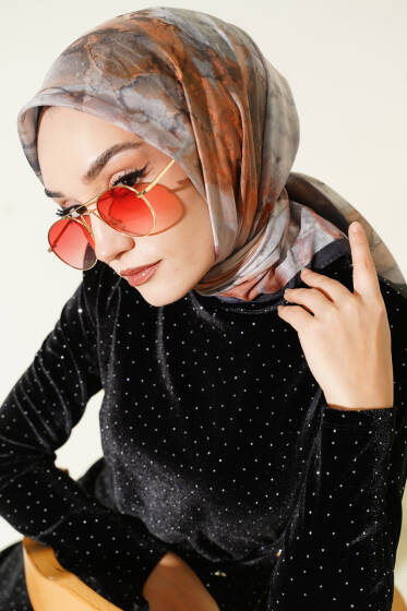 Desenli Dijital Baskılı Eşarp Siyah Taş - Başörtüsü