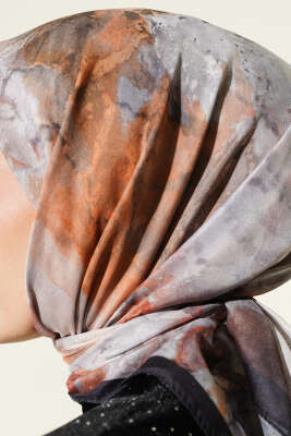 Desenli Dijital Baskılı Eşarp Siyah Taş - Başörtüsü