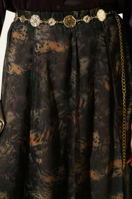 Desenli Dikişli Asimetrik Şifon Etek Kahve - Etek