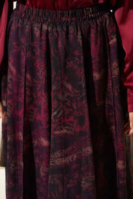 Desenli Dikişli Asimetrik Şifon Etek Mürdüm - Etek