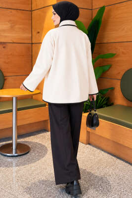 Desenli Düğme Detaylı Kaşe Ceket Bej - Yeni Sezon Kadın Ceket