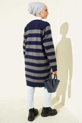 Desenli Düğme Detaylı Triko Hırka Lacivert - Hırka