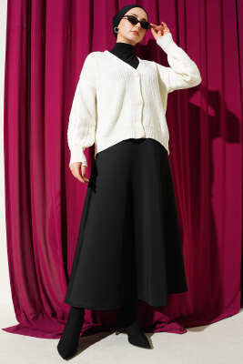 Desenli Düğmeli Kısa Triko Hırka Ekru - Yılın Fırsatı