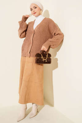 Desenli Düğmeli Kısa Triko Hırka Gül Kurusu - Hırka