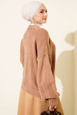 Desenli Düğmeli Kısa Triko Hırka Gül Kurusu - Hırka