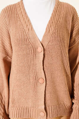 Desenli Düğmeli Kısa Triko Hırka Gül Kurusu - Hırka