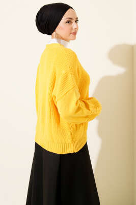 Desenli Düğmeli Kısa Triko Hırka Hardal - Hırka