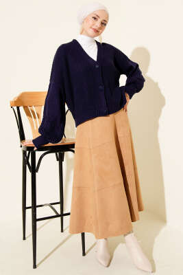 Desenli Düğmeli Kısa Triko Hırka Lacivert - Hırka