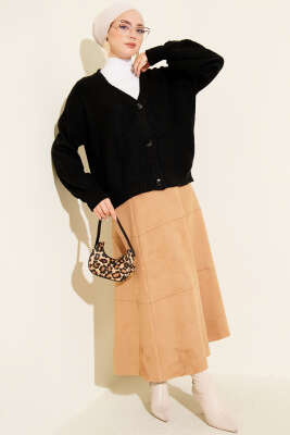 Desenli Düğmeli Kısa Triko Hırka Siyah - Yılın Fırsatı