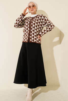 Desenli Düğmeli Triko Hırka Kahve - Yılın Fırsatı