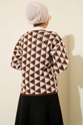 Desenli Düğmeli Triko Hırka Kahve - Yılın Fırsatı
