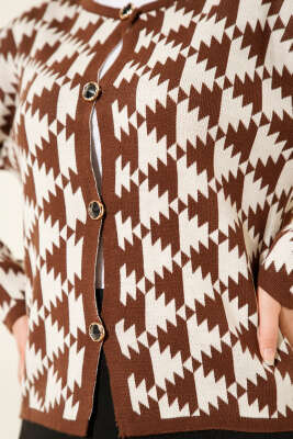 Desenli Düğmeli Triko Hırka Kahve - Yılın Fırsatı