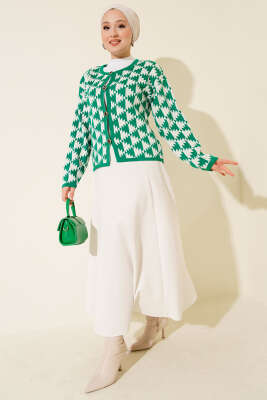 Desenli Düğmeli Triko Hırka Yeşil - Yılın Fırsatı