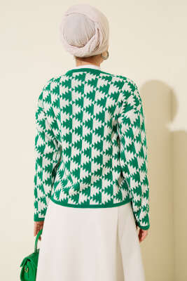 Desenli Düğmeli Triko Hırka Yeşil - Yılın Fırsatı