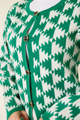 Desenli Düğmeli Triko Hırka Yeşil - Yılın Fırsatı