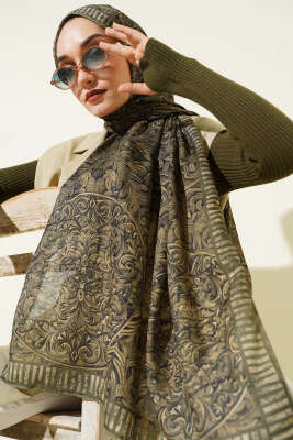 Desenli El Dikişli Ribanalı Şal Haki - VERTU (NYD TEKSTİL)