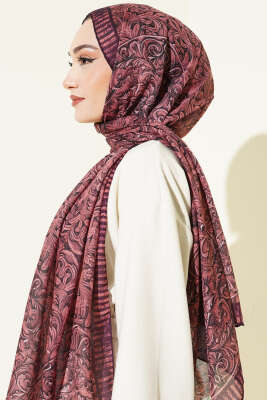 Desenli El Dikişli Ribanalı Şal Mor - Başörtüsü