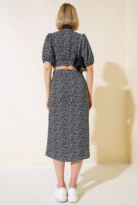 Desenli Etekli Takım Siyah - Kadın Giyim Modelleri