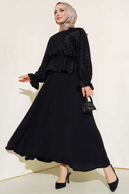 Desenli Etekli Takım Siyah - ZAMANE (QSS)