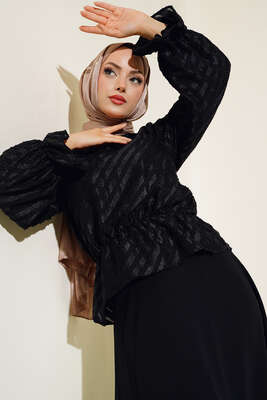 Desenli Etekli Takım Siyah - İKİLİ TAKIM