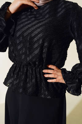 Desenli Etekli Takım Siyah - İKİLİ TAKIM