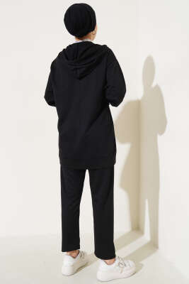 Desenli Fermuarlı İkili Takım Siyah - İkili Takım