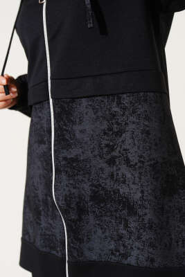 Desenli Fermuarlı İkili Takım Siyah - İkili Takım