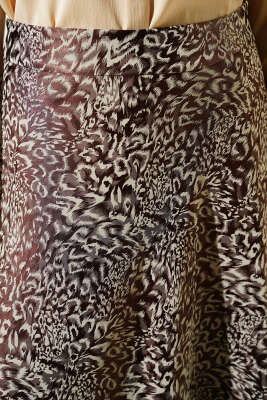 Desenli Fermuarlı Saten Etek Kahve - Etek