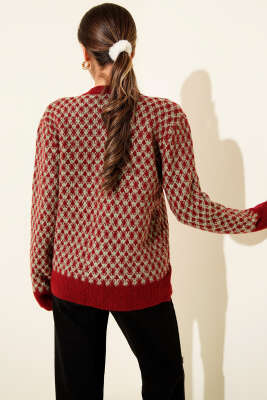 Desenli Gold Düğmeli Triko Hırka Yeşil - Kadın Giyim Modelleri