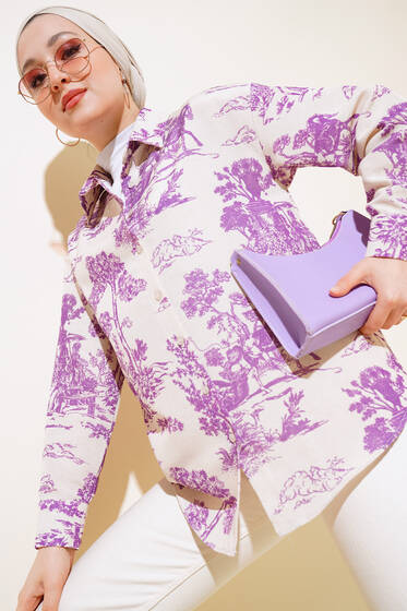 Desenli Gömlek Lila - Gömlek