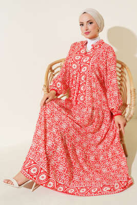 Desenli Hakim Viskon Elbise Alizarin 