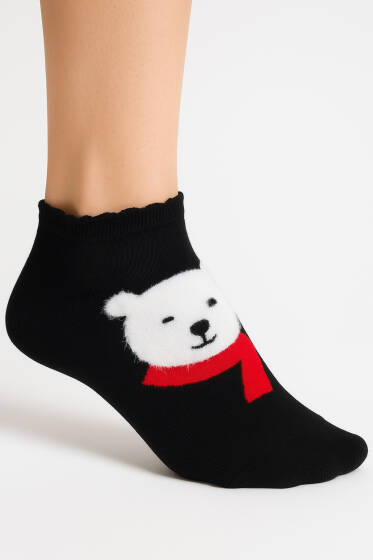 Desenli Havlu Patik Çorap Ayıcık - Babet / Patik Çorap