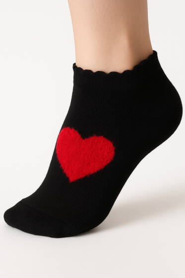 Desenli Havlu Patik Çorap Kalp - Babet / Patik Çorap