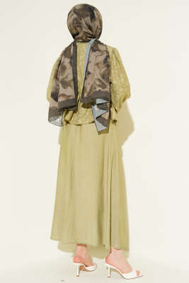 Desenli İp Kuşaklı Etekli İkili Takım Çağla Yeşili - İkili Takım