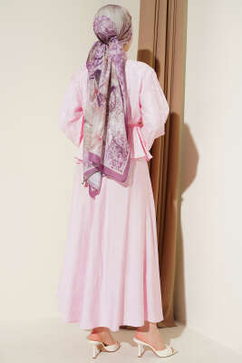 Desenli İp Kuşaklı Etekli İkili Takım Pembe - İkili Takım