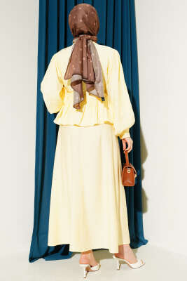 Desenli İp Kuşaklı Etekli İkili Takım Sarı - İkili Takım