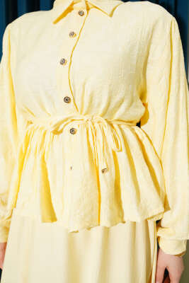 Desenli İp Kuşaklı Etekli İkili Takım Sarı - İkili Takım