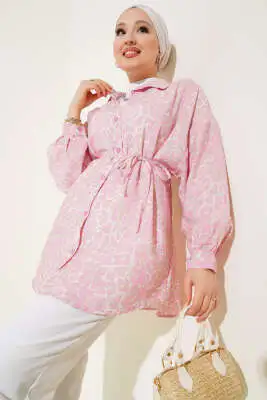 Desenli İp Kuşaklı Gömlek Pembe 