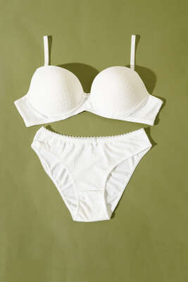 Desenli Jakar Desteksiz Sütyen Takım Ekru - Yılın Fırsatı