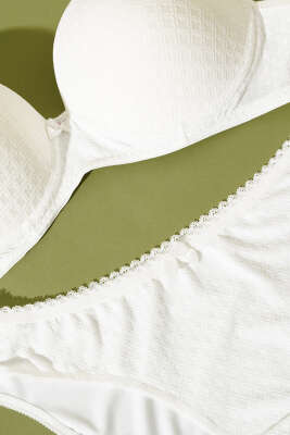 Desenli Jakar Desteksiz Sütyen Takım Ekru - Yılın Fırsatı