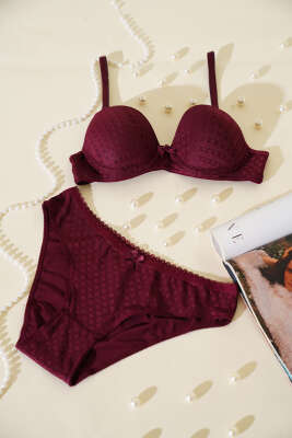 Desenli Jakar Desteksiz Sütyen Takım Mürdüm - İndirim İç Giyim