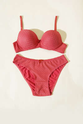 Desenli Jakar Desteksiz Sütyen Takım Nar Çiçeği - İndirim İç Giyim