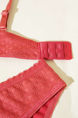 Desenli Jakar Desteksiz Sütyen Takım Nar Çiçeği - İndirim İç Giyim