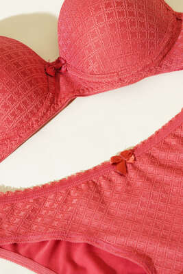 Desenli Jakar Desteksiz Sütyen Takım Nar Çiçeği - İndirim İç Giyim