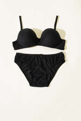 Desenli Jakar Desteksiz Sütyen Takım Siyah - Yılın Fırsatı