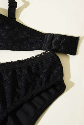 Desenli Jakar Desteksiz Sütyen Takım Siyah - Yılın Fırsatı