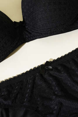 Desenli Jakar Desteksiz Sütyen Takım Siyah - Yılın Fırsatı