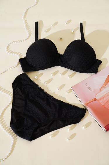 Desenli Jakar Desteksiz Sütyen Takım Siyah - Yılın Fırsatı