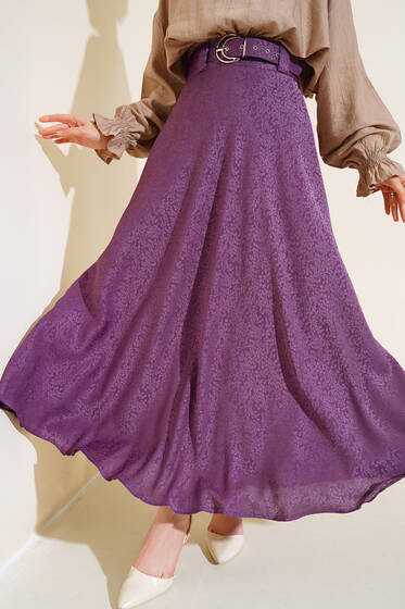 Desenli Jakar Kloş Etek Menekşe - Etek